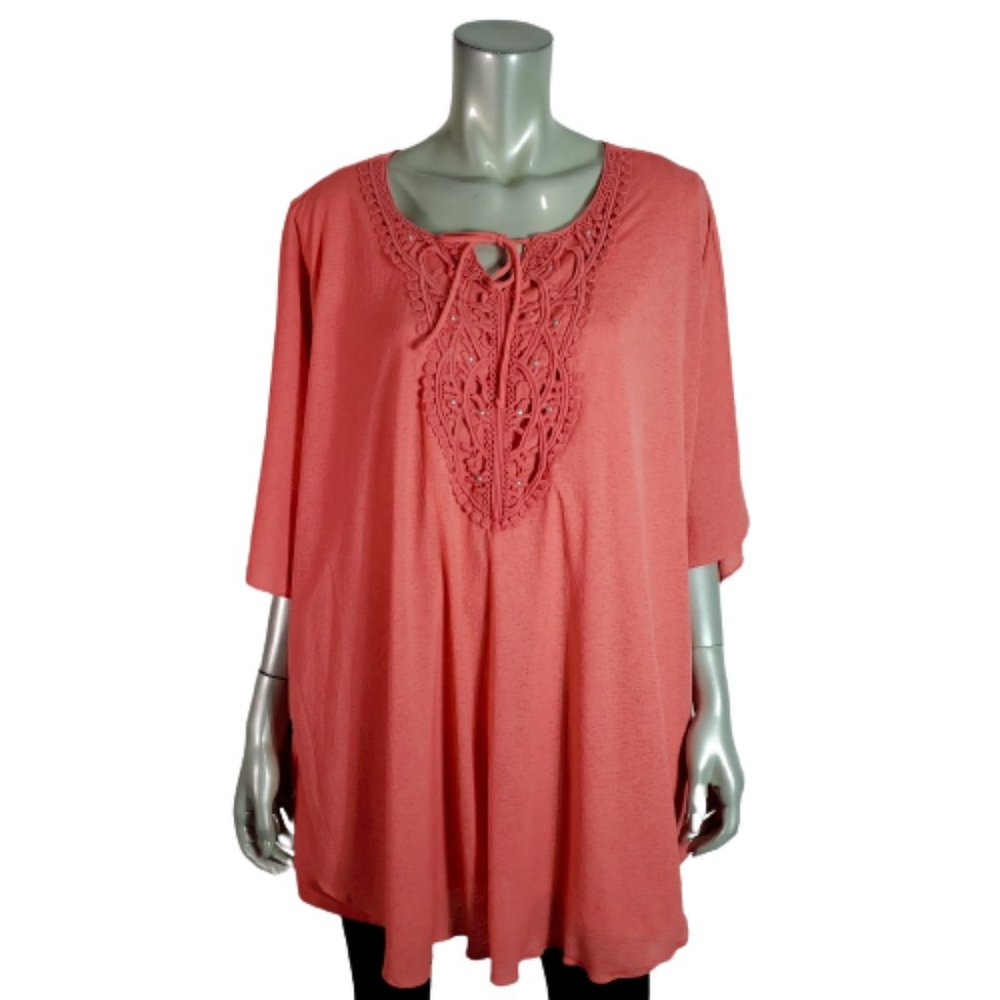 Catherines Poncho Top‎ Plus Size 2X 22/24W Lined Stretch Crochet Pullover Pink